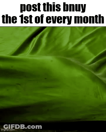 A Green Cloth With The Words `` Post This Bhuy The 1St Of Every Month '' On It . GIF