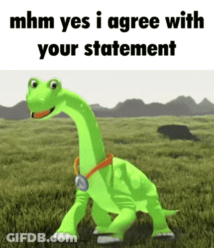 A Green Dinosaur Is Walking Through A Grassy Field . GIF