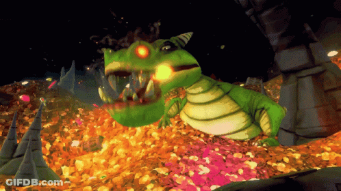 A Green Dragon With A Yellow Eye Is Surrounded By Flames And Flowers GIF