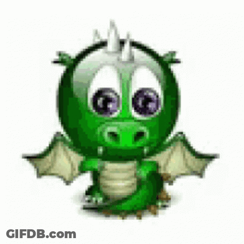 A Green Dragon With Wings And Horns Is Eating A Piece Of Food . GIF