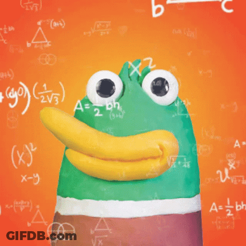 A Green Duck With A Yellow Beak Is Surrounded By Mathematical Equations Including Y + B GIF