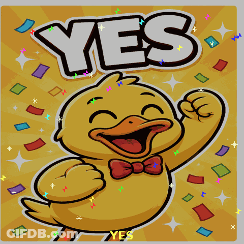 A Green Duck With A Yellow Bow Tie And The Word Yes On It GIF