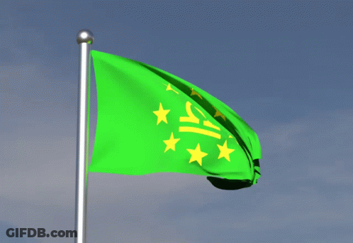 A Green Flag With Yellow Stars And The Letter C In The Middle GIF