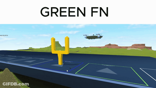 A Green Fn Logo With A Picture Of A Helicopter Flying Over A Field GIF