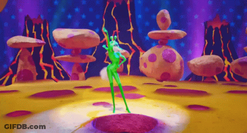 A Green Frog Is Dancing In A Cartoon Scene GIF