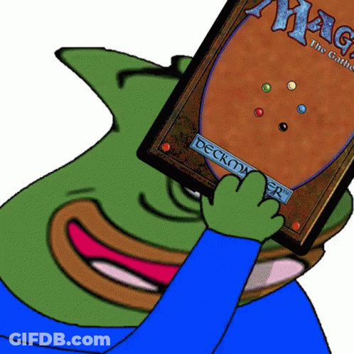 A Green Frog Is Holding Up A Magic Card GIF