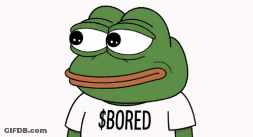 A Green Frog Wearing A White Shirt That Says $ Bored GIF