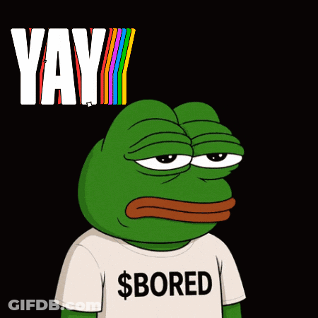 A Green Frog Wearing A White Shirt That Says $ Bored GIF