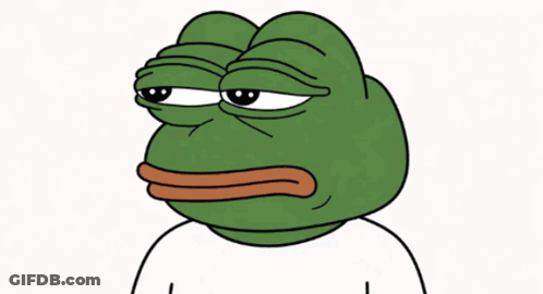 A Green Frog With A Brown Tongue And A Sad Look On His Face GIF