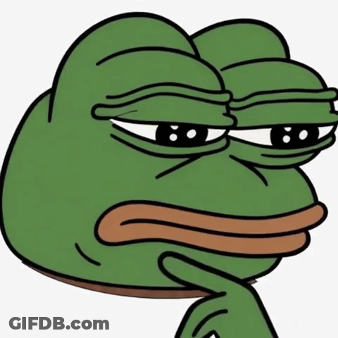 A Green Frog With A Brown Tongue Is Thinking With His Hand On His Chin GIF