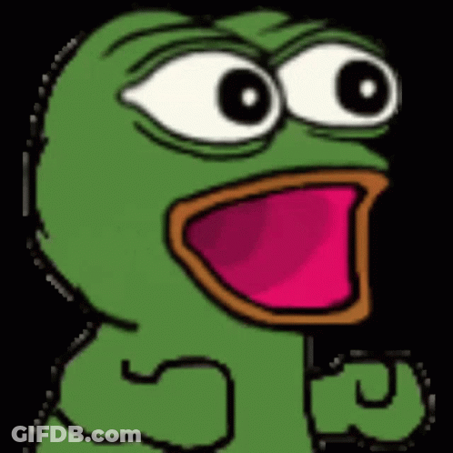 A Green Frog With Big Eyes And A Pink Mouth Is Screaming . GIF