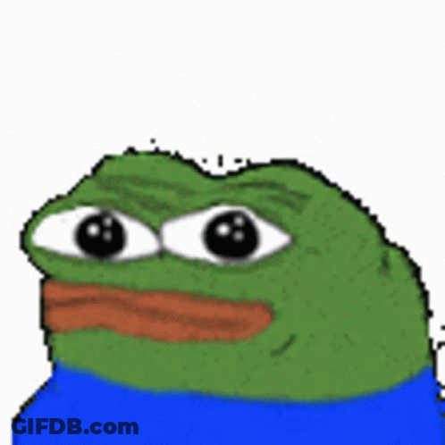 A Green Frog With Big Eyes Is Wearing A Blue Shirt And A Blue Scarf . GIF