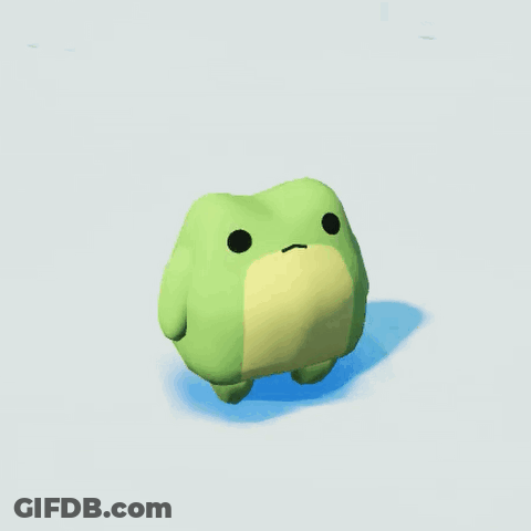 A Green Frog With Black Eyes And A Yellow Chest GIF