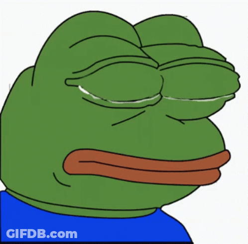 A Green Frog With Tears Coming Out Of His Eyes GIF