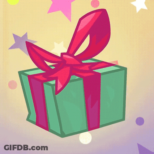 A Green Gift Box With A Pink Ribbon And A Red Bow GIF