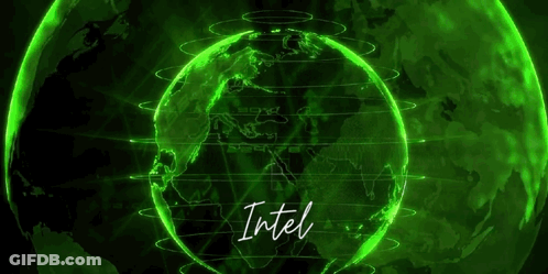 A Green Globe With The Intel Logo In The Middle GIF