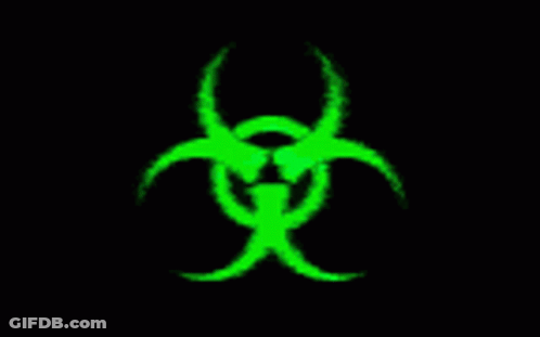 A Green Glowing Biohazard Sign On A Black Background . GIF
