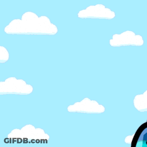 A Green Hand And A Blue Hand Are Against A Blue Sky GIF