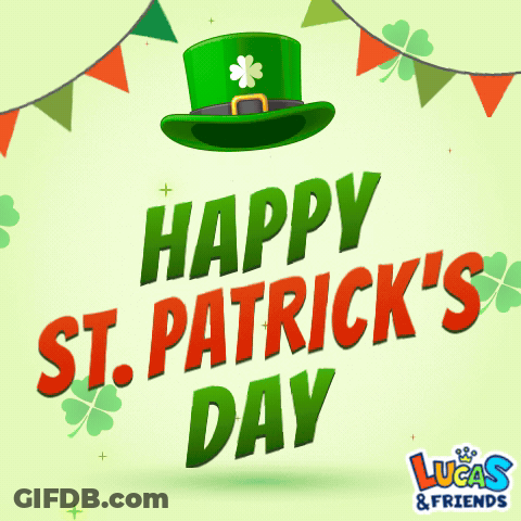 A Green Hat With A Clover On It Is Above The Words Happy St Patrick 'S Day GIF