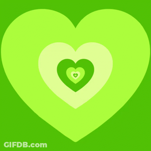 A Green Heart Is Surrounded By Other Green Hearts On A Yellow Background GIF