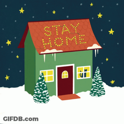 A Green House With The Word Stay Home Written On It GIF