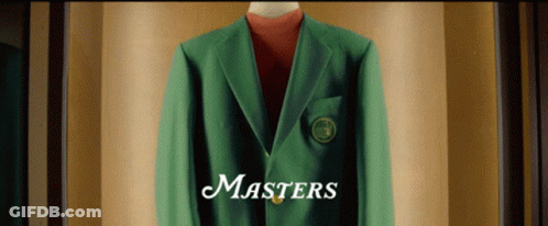 A Green Jacket With The Word Masters On The Bottom GIF