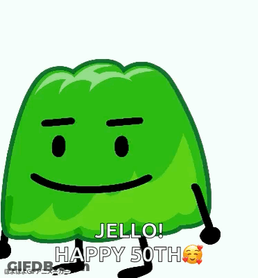 A Green Jelly Cartoon Character With Arms And Legs Is Smiling . GIF
