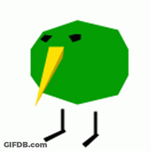 A Green Kiwi With A Yellow Beak And Black Legs On A White Background . GIF