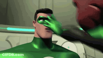 A Green Lantern Is Covering His Eye With His Hand GIF