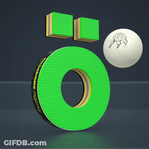 A Green Letter O Is Surrounded By Green Blocks And A White Ping Pong Ball GIF