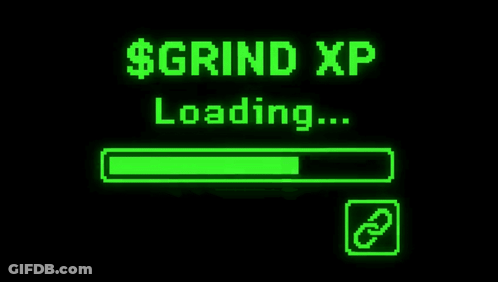 A Green Loading Bar That Says Grind Xp On It GIF