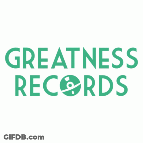 A Green Logo For Greatness Records With A Cd In The Middle GIF