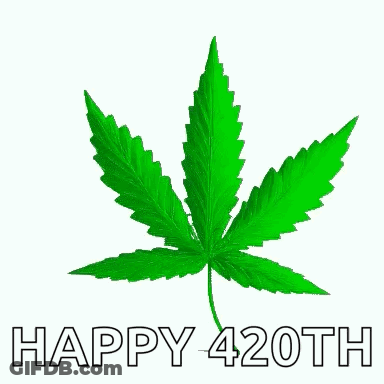 A Green Marijuana Leaf With The Words Happy 420Th Written Below It . GIF