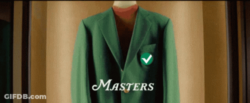 A Green Masters Jacket With A Green Check Mark GIF