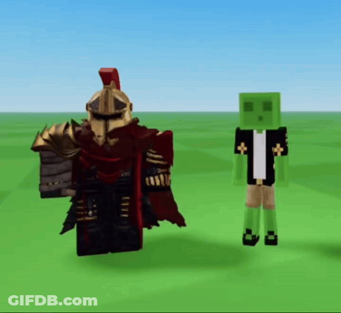 A Green Minecraft Character Is Standing Next To A Knight GIF