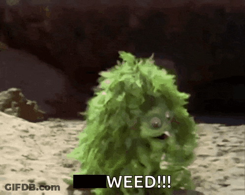 A Green Monster With The Word Weed Written On The Bottom GIF