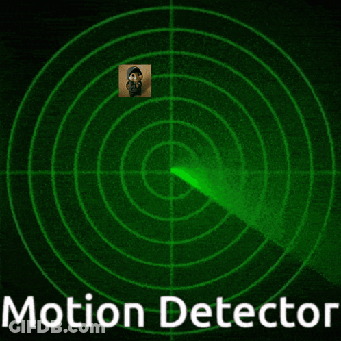 A Green Motion Detector With A Picture Of A Man In The Center GIF