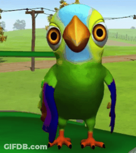 A Green Parrot With A Blue Beak Is Standing In A Field GIF