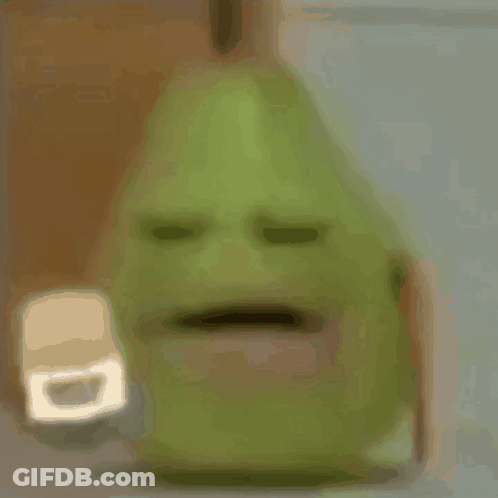 A Green Pear With A Mustache And A Mouth Open . GIF