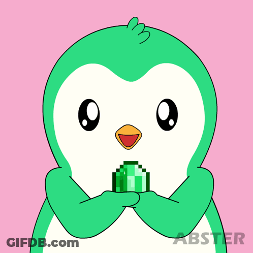 A Green Penguin Is Holding A Pixelated Emerald GIF