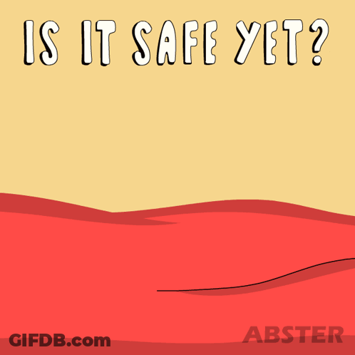 A Green Penguin Is Peeking Over A Red Blanket With The Words Is It Safe Yet GIF