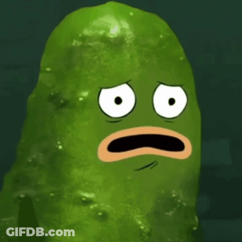 A Green Pickle With A Surprised Look On Its Face GIF