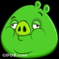 A Green Pig With A Yellow Nose Is Smiling With His Eyes Closed . GIF