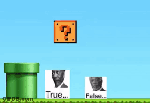 A Green Pipe With A Picture Of A Man On It And The Words True And False On It GIF