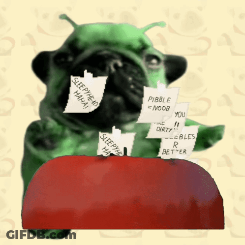 A Green Pug Is Holding A Pile Of Papers That Say Sleepyhead GIF