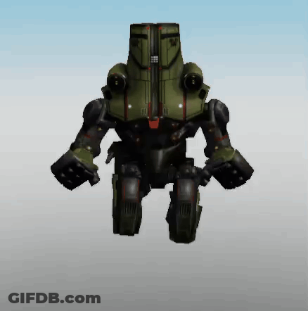 A Green Robot Is Flying In The Air With A Blue Sky Behind It GIF