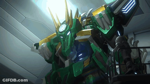 A Green Robot With A Crown On Its Head Is Being Built GIF