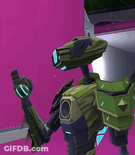 A Green Robot With The Words #Fairs On The Top GIF
