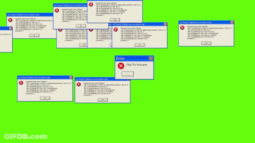 A Green Screen With A Bunch Of Error Messages On It GIF