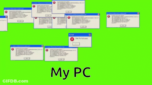 A Green Screen With A Bunch Of Error Messages On It GIF